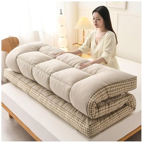 HUMAJORY Japanese Futon Mattress - Extra Thick Foldable Floor Bed - Camping Mattress - Tatami Mat - Traditional Sleeping Mat (Beige, 90x200cm)