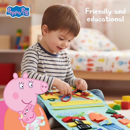 Image of Official Evie Busy Board for Toddlers 3-5 - Montessori Busy Book - Peppa Pig Baby Sister, Sensory Travel Toy for Airplane & Car, Preschool Learning Fine Motor Skills, Birthday Gift for Boys & Girls