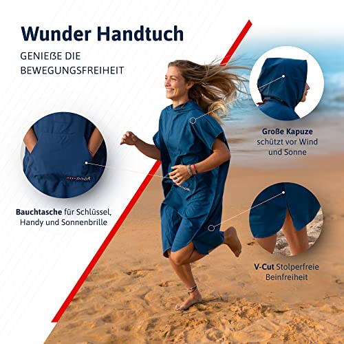 AUTDOOR® Mikrofaser Badeponcho Damen & Herren - nachhaltig aus 100% recycelten PET-Flaschen - Handtuch als Umziehhilfe für Strand und Wassersport - schnelltrocknend & kompakt (Blau, Medium)