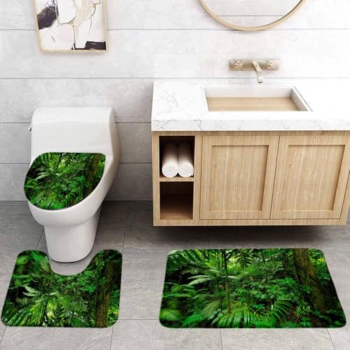 Tropical Rainforest 3 Pcs Bath Rugs Set,Green Palm Leaves Jungle Plnat Nature Landscape Lush Tree Forest Botanical Bathroom Kitchen Rug with 16