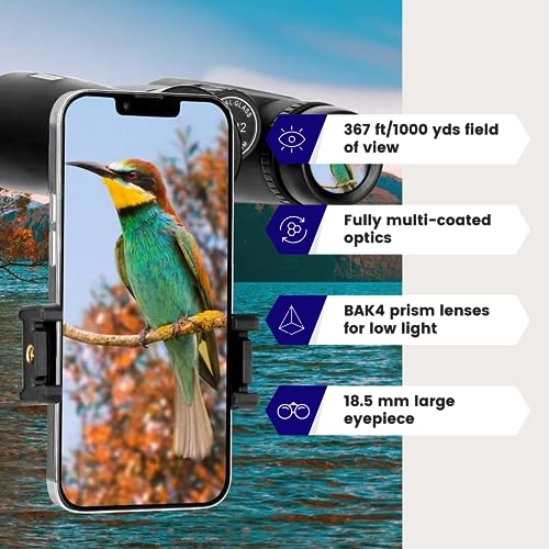 Binoculares Thunderb 12x42 con adaptador para celular y trípode miniatura 4