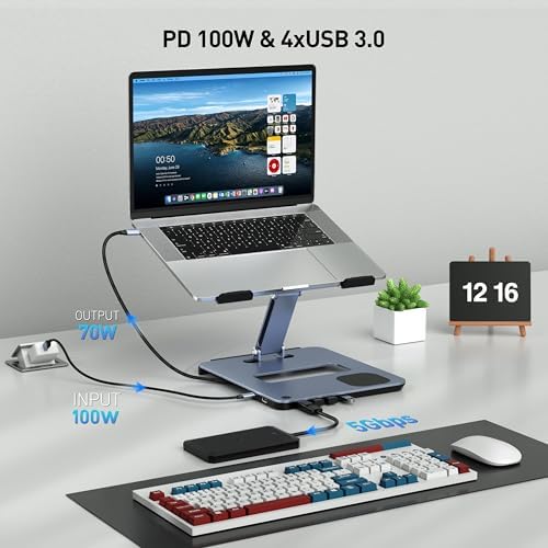 BENFEI Laptop Stand with USB C 6in1 Docking Station, 15W Magnetic Wireless Charger, USB 3.0 KVM Switch, HDMI 4K@60Hz, 4*USB3.0, 100 PD Compatible with MacBook Pro/Air, iPad Pro, XPS, Thinkpad
