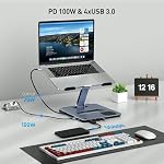 Support d'ordinateur portable BENFEI avec station d'accueil USB C 6 en 1, chargeur sans fil magnétique 15W, commutateur KVM USB 3.0, HDMI 4K@60Hz, 4*USB3.0, 100 PD compatible avec MacBook Pro/Air, iPad Pro, XPS, Thinkpad