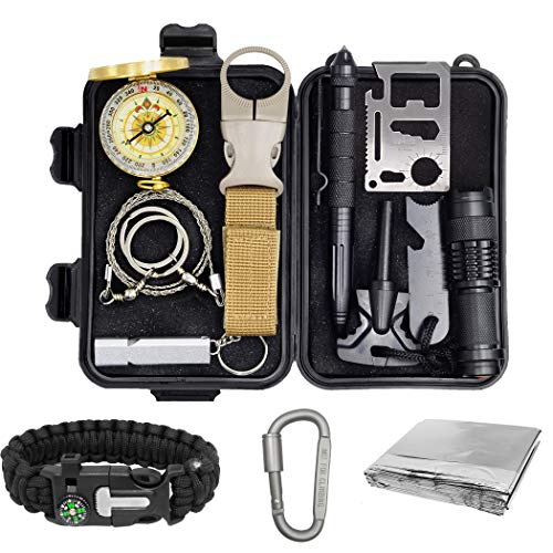 Pocket Survival Kit - Hadiah Pramuka Kit Pertolongan Pertama Peralatan Berkemah Alat Darurat Gadget Mobil Multitool Hiking Hunting Aksesoris Hari Ayah Hadiah Ulang Tahun Kelulusan untuk Ayah Anaknya Pria Suami