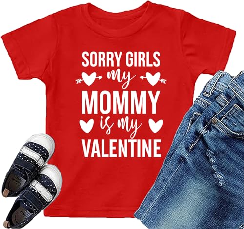 Image of VVNTY Valentines Shirts Toddler Boys Love Heart Graphic Tee Funny Letter Print Tops