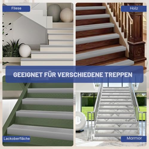 Treppenkantenprofil Selbstklebend 3 Meter Rutschfeste Treppenkante Flexible Treppenstufen Antirutsch Treppen-Kantenschutz für Treppenstufen im Innen- und Außenbereich (50 × 48 mm, Grau)