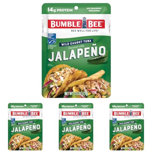 Image of Bumble Bee Jalapeno Seasoned Tuna Pouch - Wild Caught and Ready to Eat for Snack, Salad, Korean Tuna Bowl - 14g Protein per Serving - PERFECT,PORTABLE, GOODNESS - 2.5 oz Packet (Pack of 4)