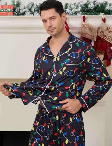 Couples Christmas Matching Pajamas Set for Men Women Xmas Pjs Sleepwear Button Down Loungewear with Pockets3