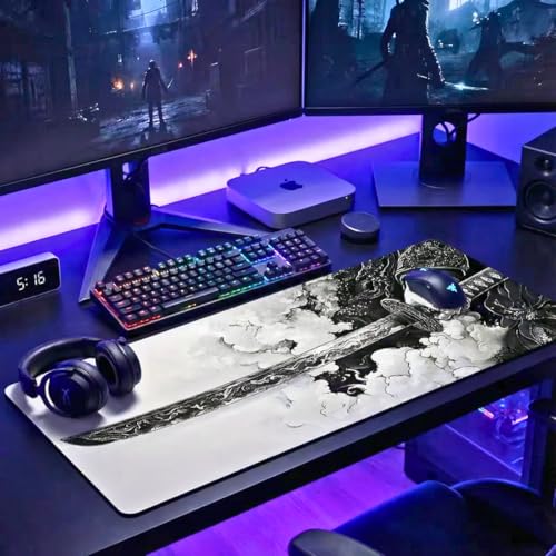 Image of Gaming Mouse Pad Cinematic Samurai Sword - 31.5x11.8 HD Print Japanese Art Desk Mat for Pro Gaming & Minimalist Office, Non-Slip, Stitched Edges