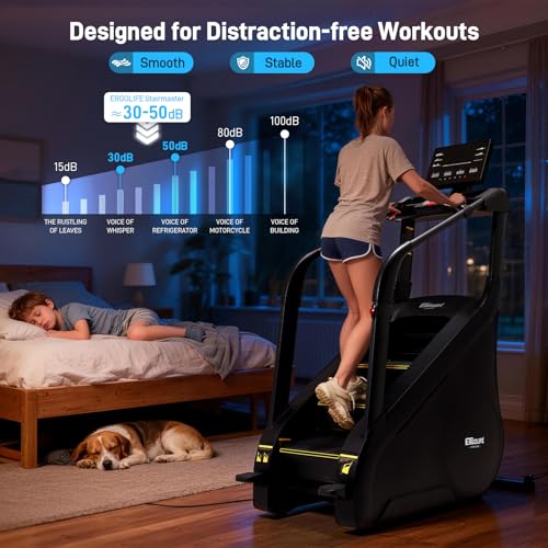 Image of ERGOLIFE Stair Stepper Machine for Home Gym, Stair Climber with 25 Resistance Levels, 660 lbs Capacity, 7-Level Safety System, Natural Floating Step, Quiet Cardio Workout Machine with LED Touchscreen