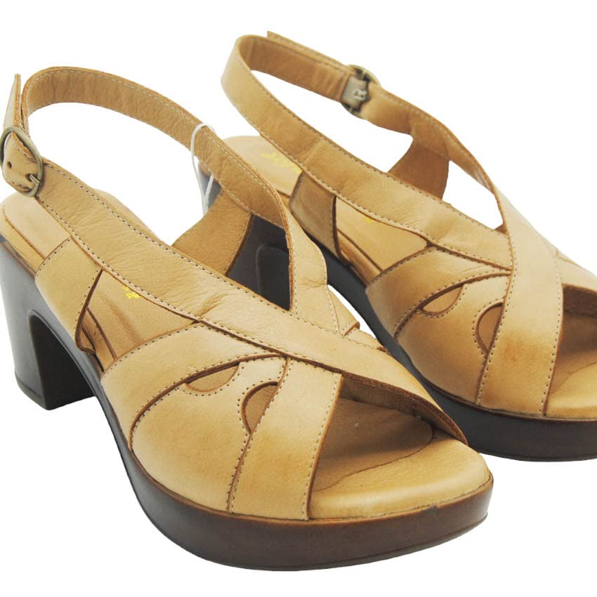 sandalo tacco largo medio 7 cm pelle col. beige 10714