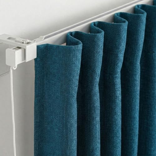 Image of FRESH FROM LOOM Jute 9 ft Non-Ring Curtains | S-Wave Pleat | Premium Door Parda | Light Block Parde | Door Non-Ring Curtains | S-Wave Pleat (Size - 9ft, Blue, 2pc)
