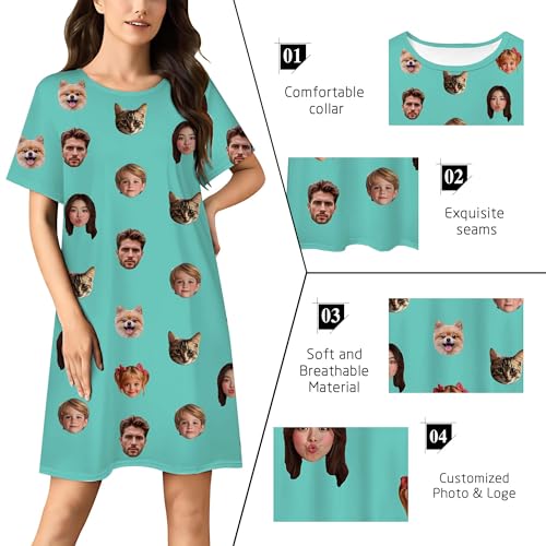 Personalized Funny Moo Moos Pajamas for Women Custom Face Nightgown Sleep Gown Lazy Nightshirts Sleepwear2