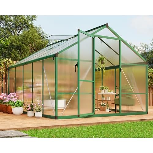 8 x 10 ft Greenhouse, Greenhouses for Outside, Polycarbonate Greenhouse with Aluminum Frame, Lockable Door and Ajustable Roof Vent for Backyard, Green Houses for Outside Garden Backyard, Pat