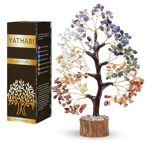 YATHABI Seven Chakra Aura Reinigungsstein Baum Ornament Geschenk Natürliche Heilung Kristall der Liebe Feng Shui Bonsai Home Decor Reichtum Glück Wohlstand Stein Handgefertigte Skulptur 25,4-30,5 cm