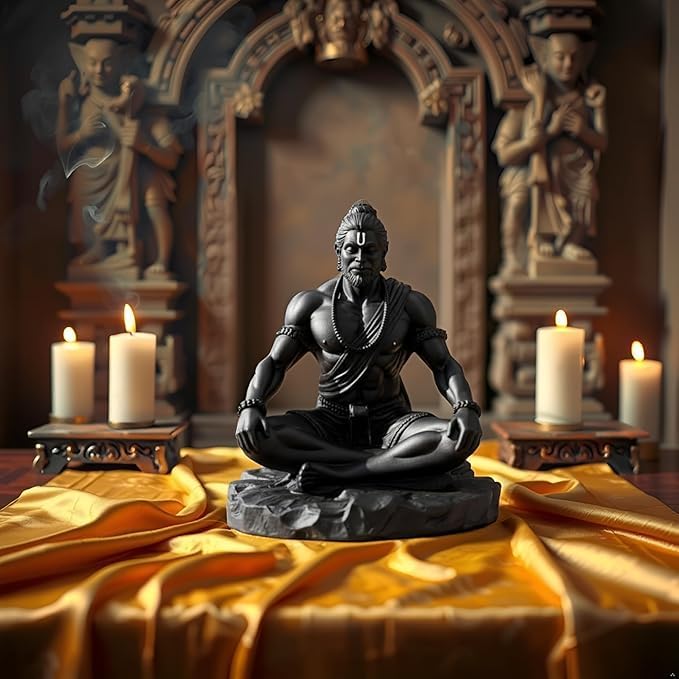Image of Black Hanuman Idol for Car Dashboard | Bajrangbali Murti for Home Temple & Office Decor | Spiritual Protection & Good Luck Showpiece