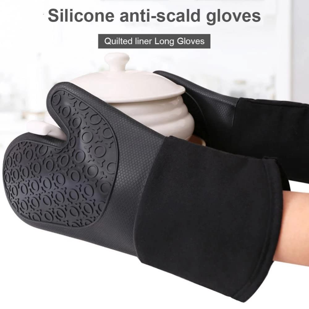 YXSH Manopla De Silicona Antideslizante para Horno, Guantes De Cocina Impermeables Y Resistentes Al Calor Guantes Largos De Algodón para Horno De Barbacoa para Barbacoa Cocina Y Horneado