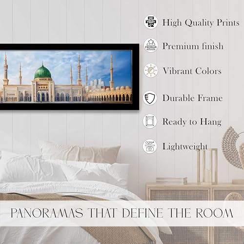 Image of PAINTINGMANTRA Masjid E Nabawi Islamic Arabic Wall Art Framed Luxury Paintings for Home Decoration, Living room, Bedroom and Office Decoration (99x38 CM)