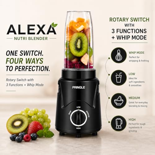 Image of Pringle AlexaPro Nutri Blender 450W | Smoothie Maker & Mixer Grinder | 2 Food Grade Jars | Dual Blade System | Compact Kitchen Blender | 1 Year Warranty | Black