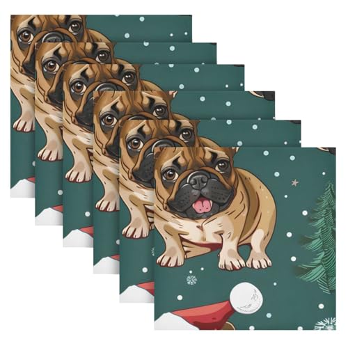 Servilletas de tela Navidad perro set x6 20x20 pulg miniatura 2