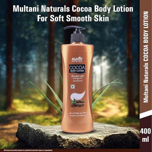 Image of Multani Natural Cocoa Body Lotion (Pack of 2 (400ml each) | Moisturising Body Lotion for Women & Men | Hydrating & Refreshing | Helps in Dryness Reduction & Softens The Skin | Paraben & SLS Free