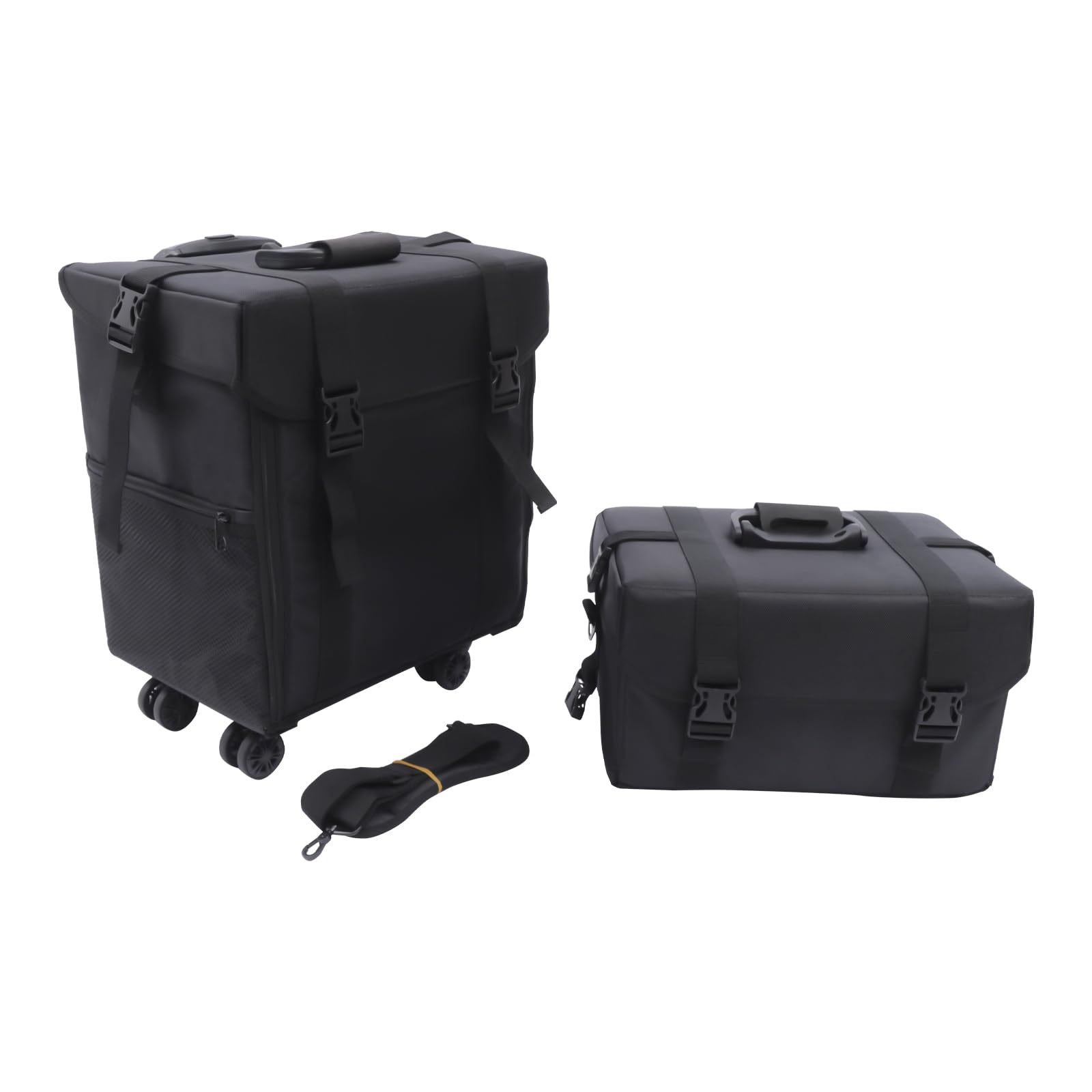 Valigetta cosmetica 2 in 1, per trucchi, colore nero, grande valigetta da parrucchiere con 8 cassetti, ruote professionali