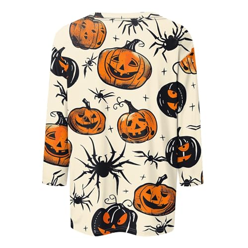 Halloween Shirts for Women 3/4 Sleeve Plus Size Crewneck Loose Fit Cute T Shirt Halloween Costumes for Women 2025