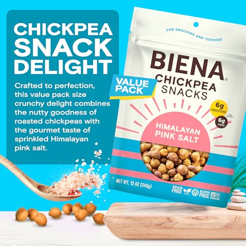 BIENA Chickpea Snacks - Crunchy Roasted Chickpeas - High Fiber Vegan Protein Snacks for Adults and Kids - Individual Pack - Himalayan Pink Salt
