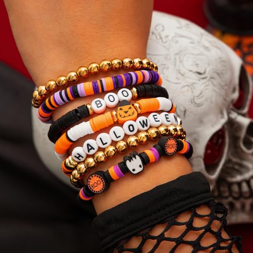 Stackable Halloween Bracelets - Pumpkin Spider Boo Clay Bead Bracelets for Women's Party Jewelry3