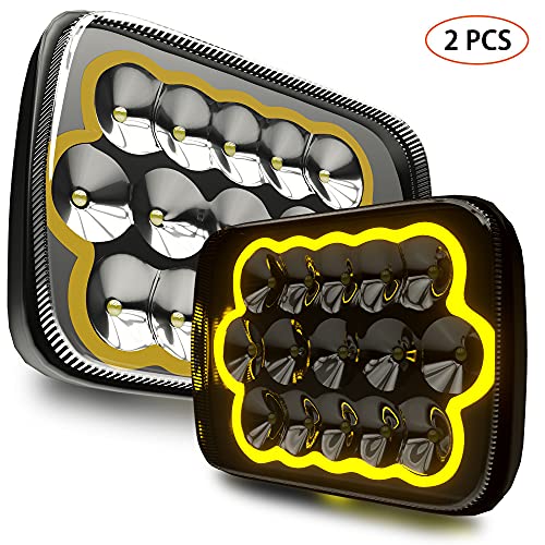 ROLINGER 2PCS Led Headlights H6054 Led Headlights 7X6 5X7 Auto Hi/Low Sealed Beam With Yellow DRL Car Head Lamp Replacement Compatible with Jeep Wrangler YJ XJ Cherokee E250 Chevy Van Truck Mr2