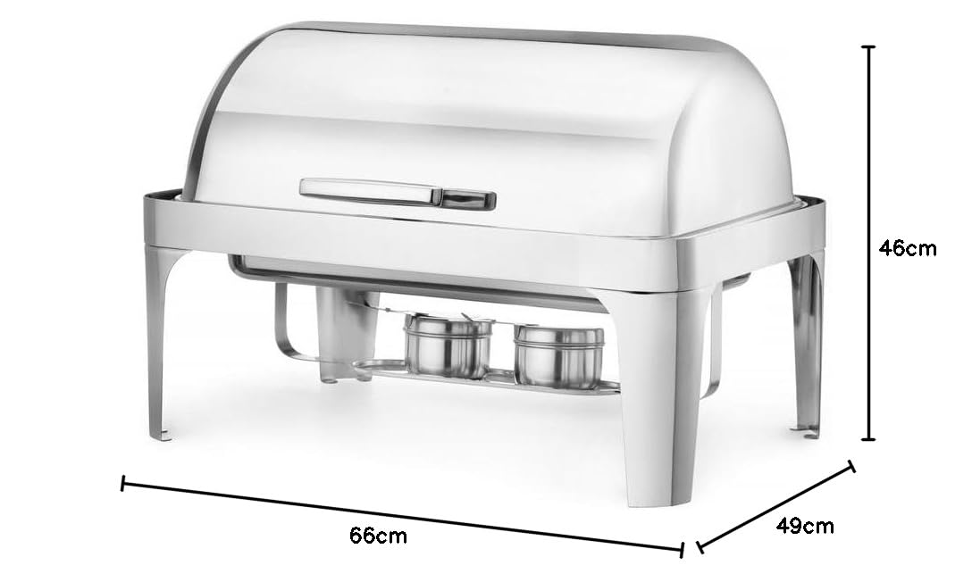 HENDI Chafing Dish da Buffet con Coperchio Rolltop 180°, Bagnomaria Professionale GN 1/1, Supporti per Combustibile e Riscaldamento Elettrico, 9L, 660x490x(H)460mm, Acciaio Inox