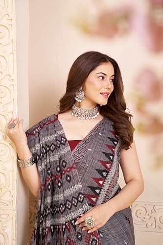 Image of TAMAIRA FASHION Mulmul Pure Cotton Saree For Woman Sambalpuri Printed |Office Wear Daily Wear Sarees For Women Without Blouse Piece (Available in 10 Colours)