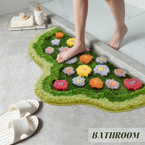 Tapete decorativo verde con diseño de musgo y patrón floral miniatura 2
