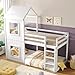 Kinderbett 90x200 Etagenbett für 2 Kinder, Hausbett Hochbett mit Leiter und Baldachin, Baumhausbett Stockbett Kinderhochbett Jugendhochbett mit Rausfallschutz und Lattenrost, Ohne Matratze, Weiß