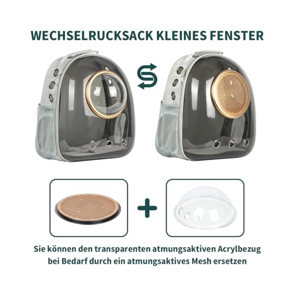 Katzenrucksack Haustier Raumkapsel, Katzen Hunde Rucksack Transparent Atmungsaktive Katzentransportbox, Haustiere Katzen Transporttasche für Wandern und Camping (grau) – Bild 5