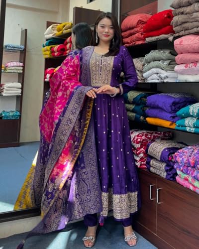 Image of by Pink Anarkali Flared Kurti Pant Dupatta Suit Set.