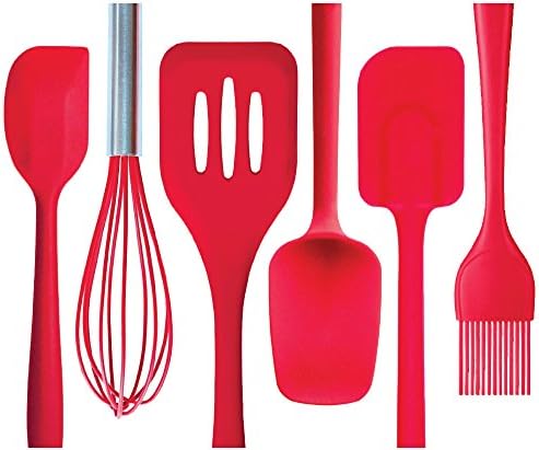 Eat Drink Hustle Silicone Kitchen Utensil Set 6 Piece Red