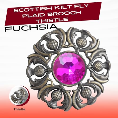Image of Luxurious Scottish Kilt Fly Plaid Brooch - Premium Thistle Design Adorned with Sparkling Stones, Handcrafted Tartan Sash Pin, Luxurious Accessory for Women's Highland Dress