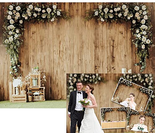 DASHAN 7x5ft Wedding Backdrops for Reception Rustic Floral Wood Plank Bridal Shower Backdrop Ceremony Party Decorations Valentine's Day Photography Background Photo Props