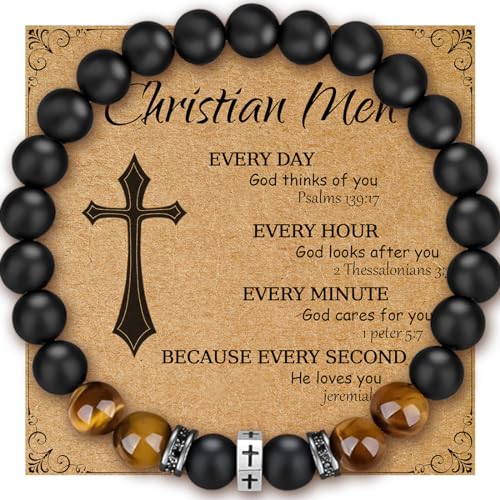 8mm Tiger eye bead Christian bracelet Black Cross Beaded Bracelet Religious men's jewelry gift