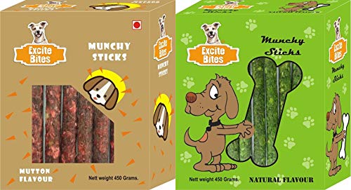 Combo Offer - Mutton Munchy Sticks & Natural Munchy Sticks - Dog Chew Sticks, 450 g (Pack of 2)