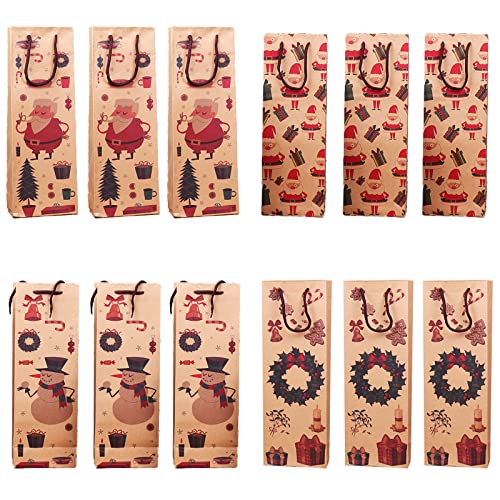12 Stück Geschenktüten Weintasche Flaschentüten Weintüten, 4 Stile Geschenktüten Flaschen Weinflaschen Verpackung, Geschenktaschen mit Henkel für Wein, Weihnachten Taschen für Wein Whisky Champagner