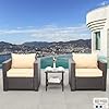 3 piece patio set wicker patio furniture patio conversation sets outdoor chairs and glass side table balcony furniture with non slip khaki cushions and waterproof covers  urban country home decor