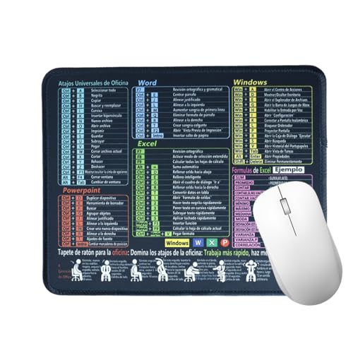 BCHKO 1 Alfombrilla para ratón Negra (español), Alfombrilla para ratón con atajos de Excel, Alfombrilla para Teclado de PC Office y Hojas de cálculo | Antideslizante, Bordes cosidos (21 * 26 * 0,2)