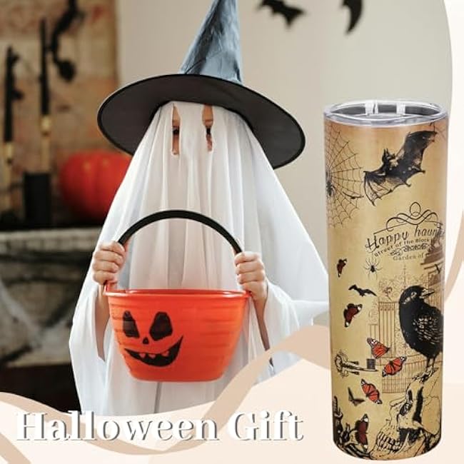 Vintage Halloween Tumbler 20 Oz, Witchy Goth Halloween Gifts for Women, Gothic Halloween Goth Tumbler Coffee Mug Cup Water Bottle for Cold or Hot Drinks, Witch Goth Stuff Accessories