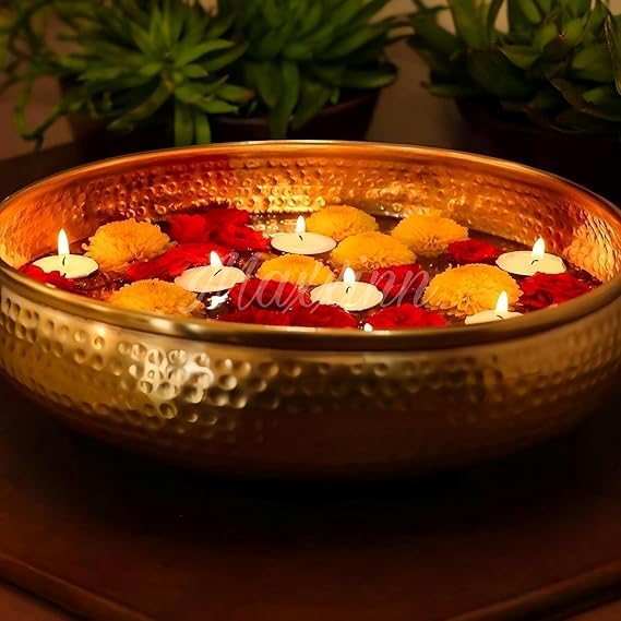 WarisHandicrafts Round Hammered Traditional Bowl Decorative Urli Bowl for Home Handicraft Bowl for Floating Flowers and Tea Light Candles | Diwali Decoration Items for Home | Metallic Gold | (B0DCVYRXFT) Amazon Price History, Amazon Price Tracker