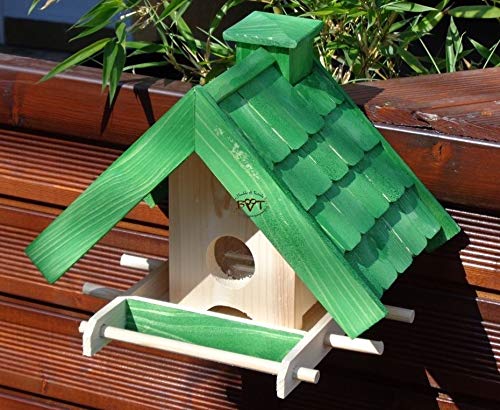 Vogelhaus mit Ständer BTV-X-VOWA3-MS-gras001 Schönes PREMIUM Vogelhaus mit Ständer KLASSIK-PREMIUM Vogelhaus 1,5 L Silo+ SICHTSCHEIBE RUND / GLAS, FUTTERVORRAT-SILO – VOGELFUTTERHAUS , wetterfestes Vogelfutterhaus MIT FUTTERSCHACHT-Futtersilo Futterstation Farbe grasgrün grün PURE GREEN kräftig tannengrün/natur, MIT TIEFEM WETTERSCHUTZ-DACH für trockenes Futter, mit Futterschacht zum Nachfüllen oben, 100% Massivholz, QUALITÄTSPRODUKT vom Schreiner - 5