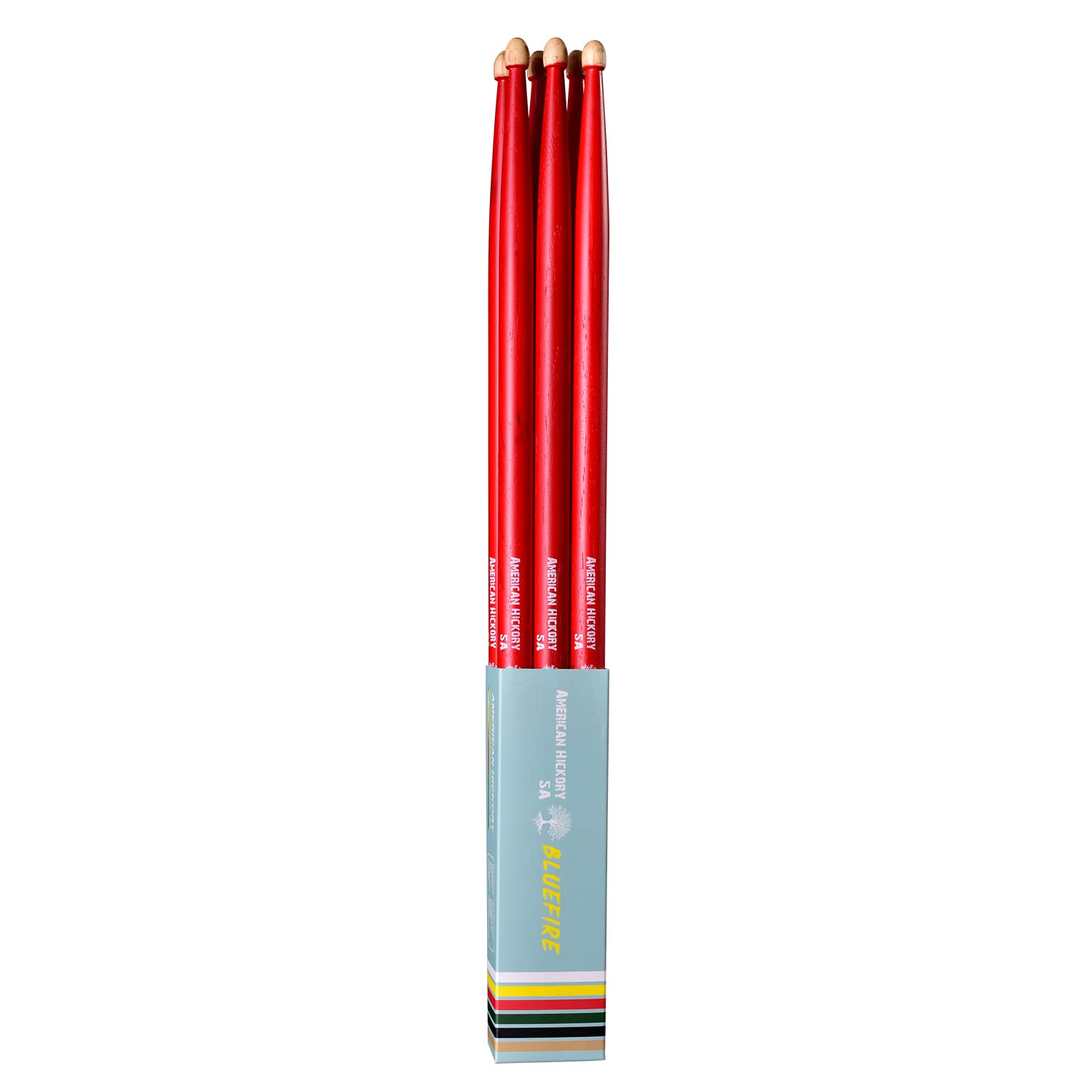 6 palos/3 pares de baquetas 5A de color rojo, bastones clásicos 5A, baquetas de nogal con puntas de bellota, para batería acústica o electrónica, palo de fuego azul, peso a juego. Baqueta roja. Regalo