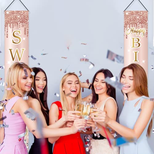 Image of Sweet 16th Birthday Door Banner Decorations for Girls, Pink Rose Gold Sweet 16th Birthday Backdrop Porch Sign Party Supplies, Happy Sweet Sixteen Year Old Birthday Decor for Outdoor Indoor