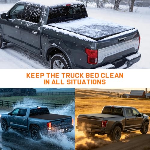 Image of RHOBRA Soft Roll-up Truck Bed Tonneau Cover Compatible with 2009-2026 Dodge Ram 1500 (Incl. Classic & New), 5.7ft Bed, 26.5oz Vinyl Soft Truck Bed Cover, Weather Resistant Bed Cover